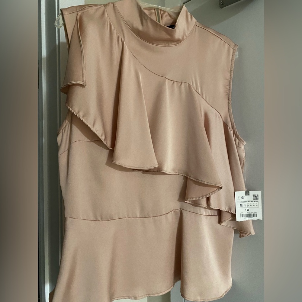 Zara Asymmetrical Sleeveless Tan Dress